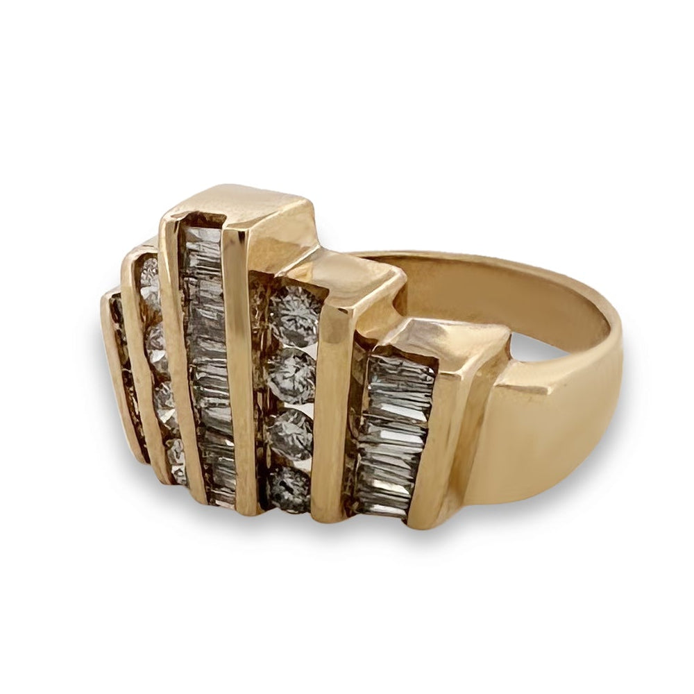 0.66ctw Baguette & Round Brilliant Natural Diamond Cocktail Ring in 14k Yellow Gold