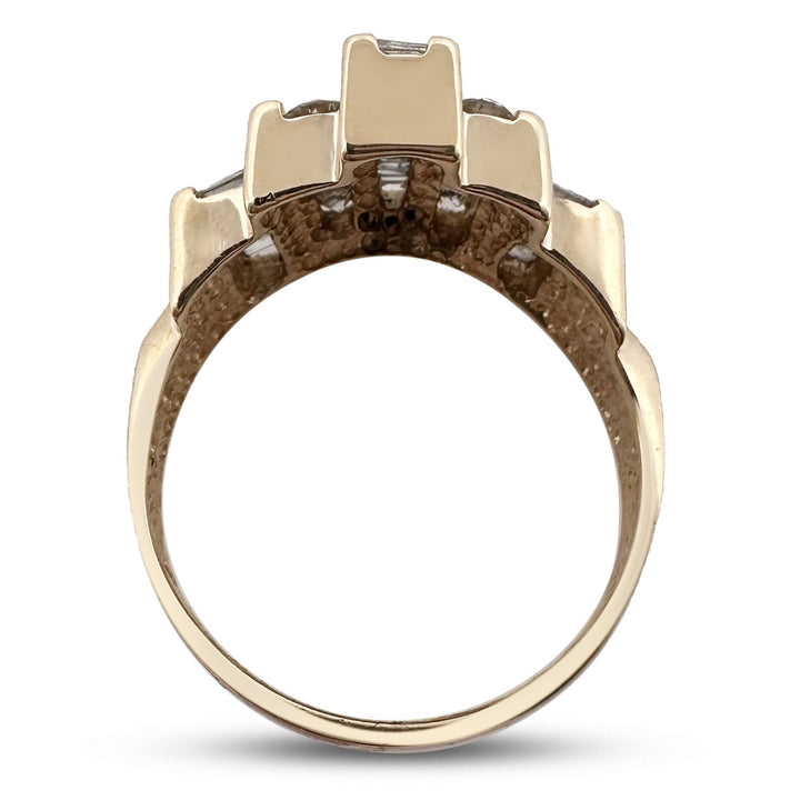 0.66ctw Baguette & Round Brilliant Natural Diamond Cocktail Ring in 14k Yellow Gold