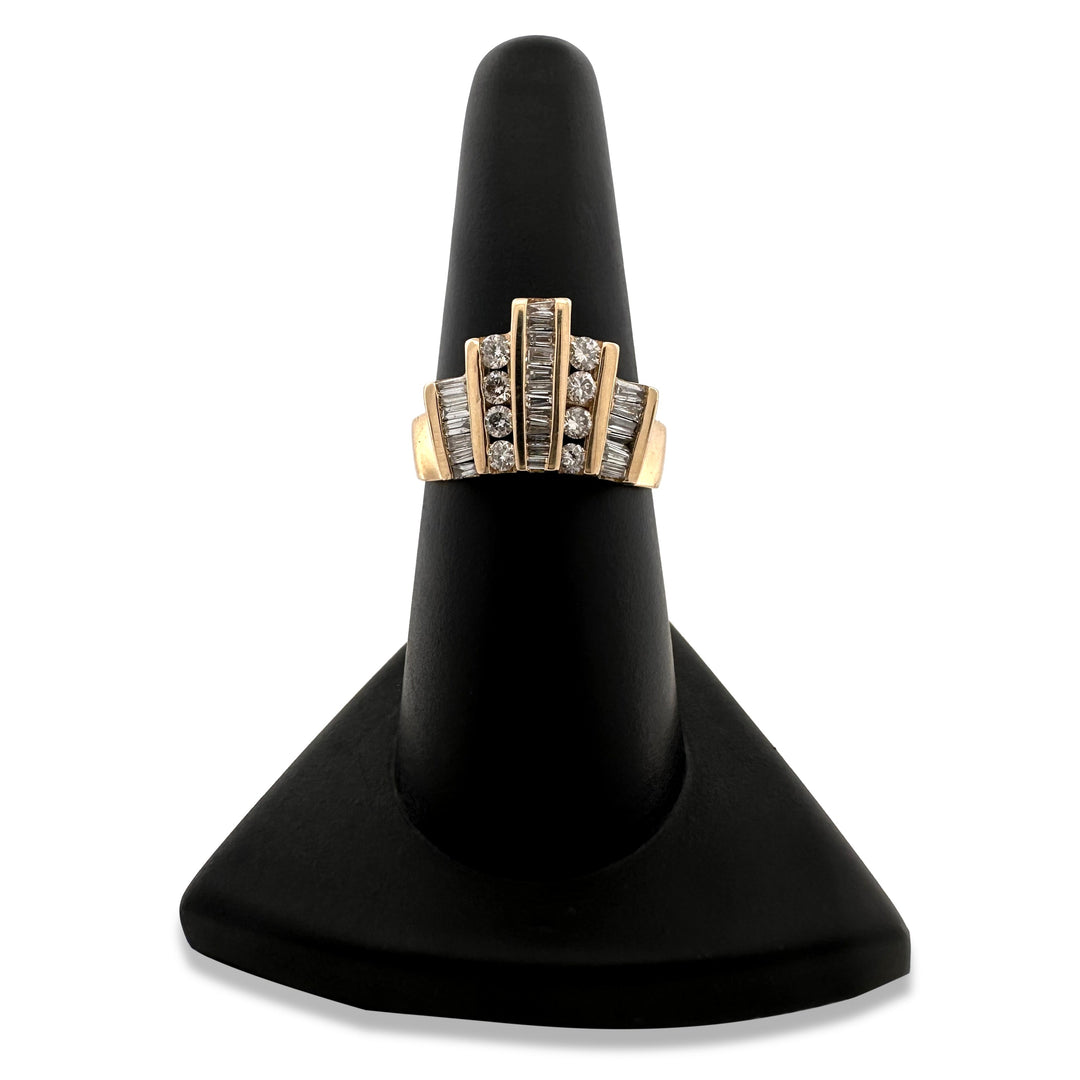 0.66ctw Baguette & Round Brilliant Natural Diamond Cocktail Ring in 14k Yellow Gold