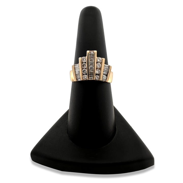 0.66ctw Baguette & Round Brilliant Natural Diamond Cocktail Ring in 14k Yellow Gold