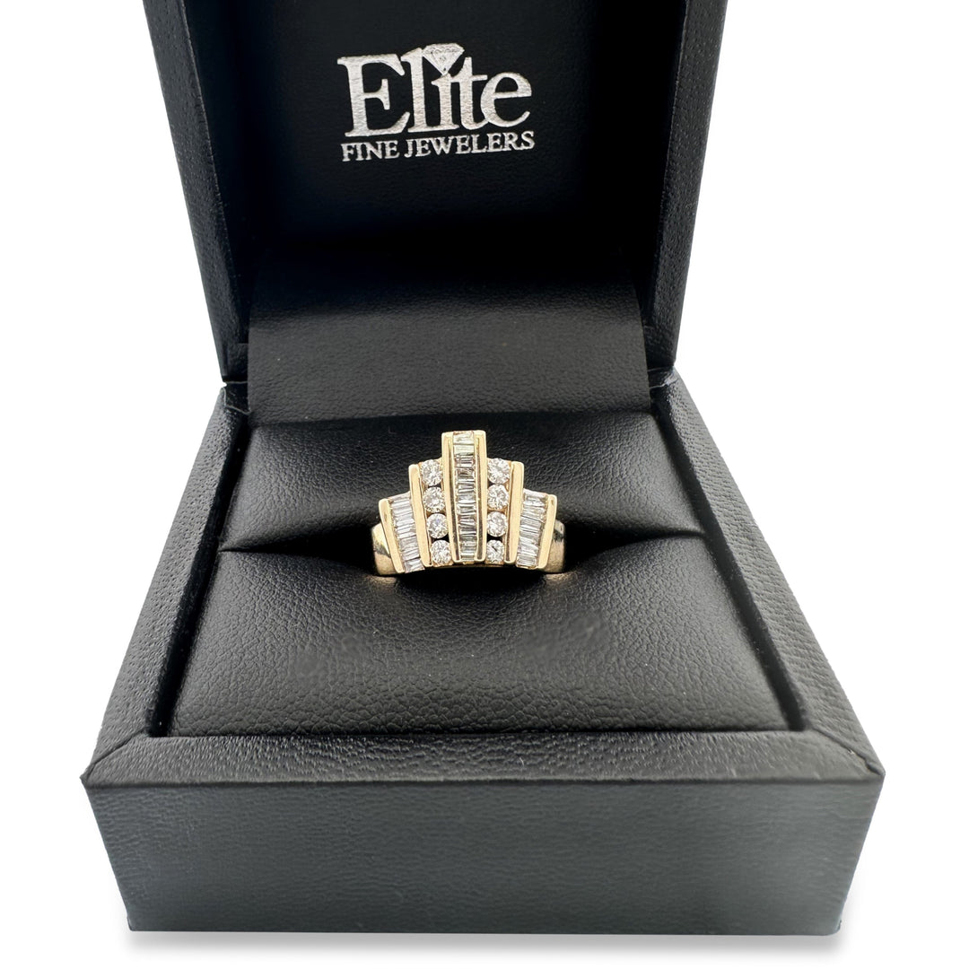 0.66ctw Baguette & Round Brilliant Natural Diamond Cocktail Ring in 14k Yellow Gold