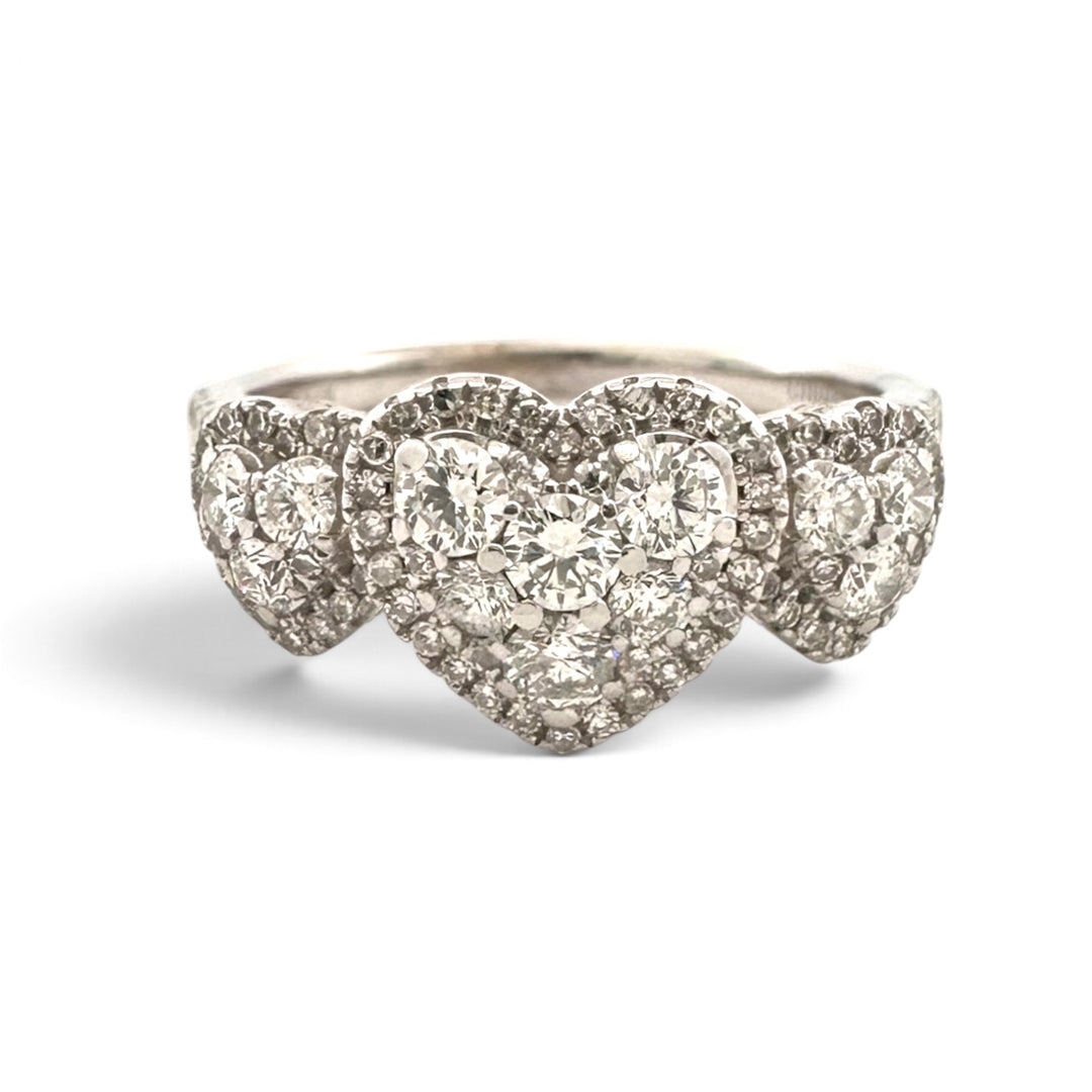 0.82ctw Round Brilliant Natural Diamond Cluster Three Hearts Engagement Ring in 14k White Gold