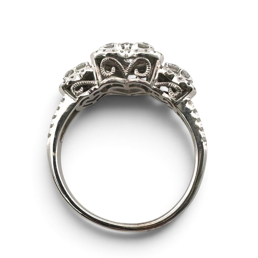 0.82ctw Round Brilliant Natural Diamond Cluster Three Hearts Engagement Ring in 14k White Gold