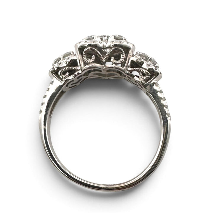 0.82ctw Round Brilliant Natural Diamond Cluster Three Hearts Engagement Ring in 14k White Gold