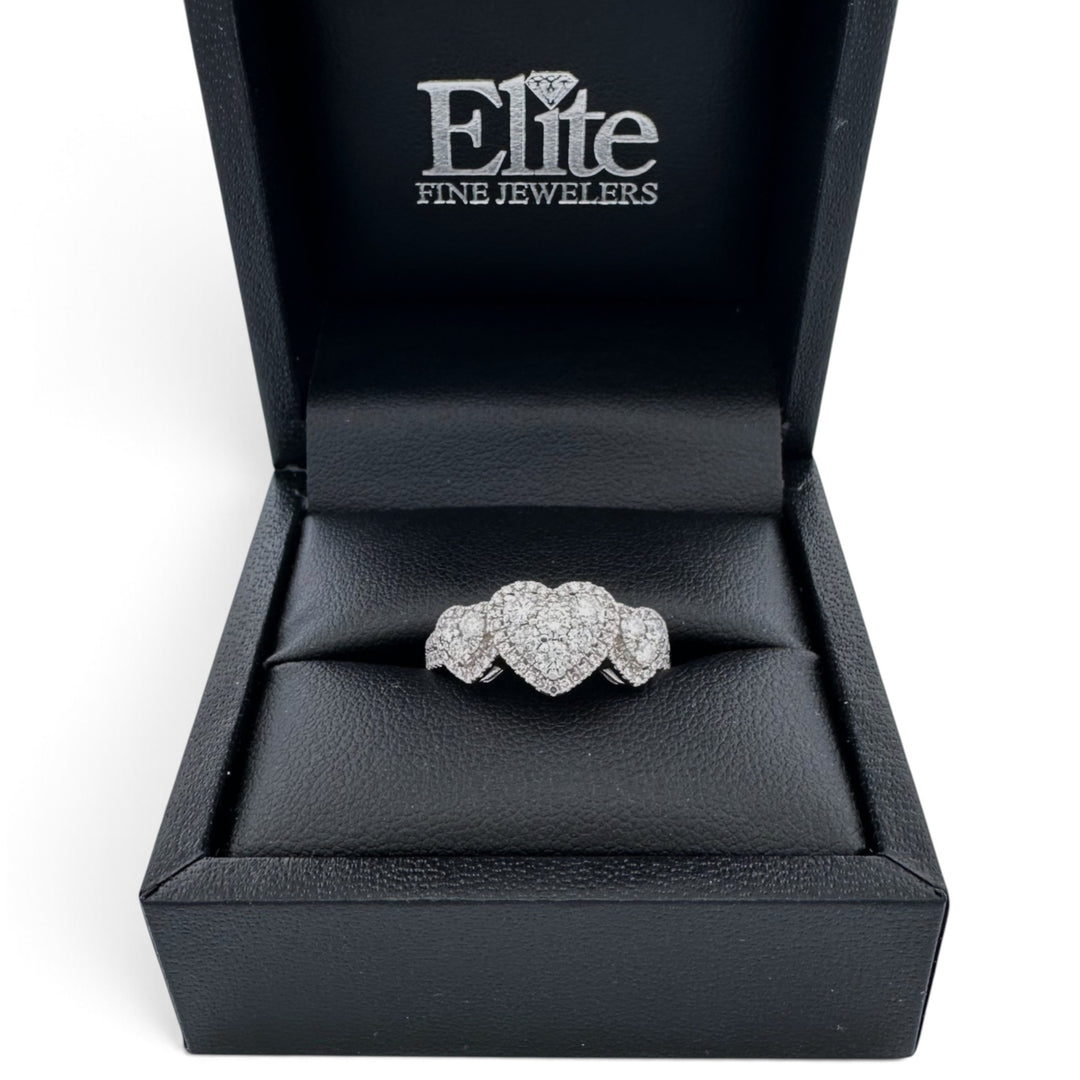 0.82ctw Round Brilliant Natural Diamond Cluster Three Hearts Engagement Ring in 14k White Gold