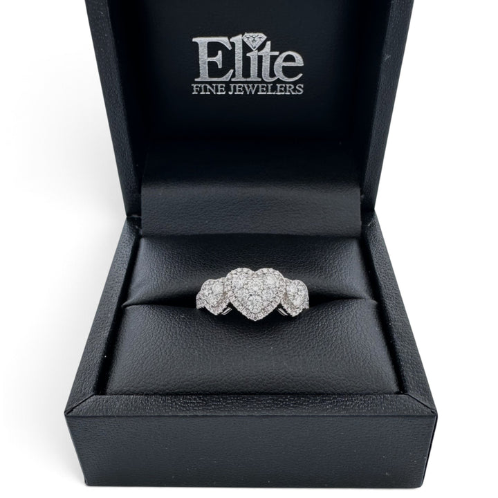 0.82ctw Round Brilliant Natural Diamond Cluster Three Hearts Engagement Ring in 14k White Gold