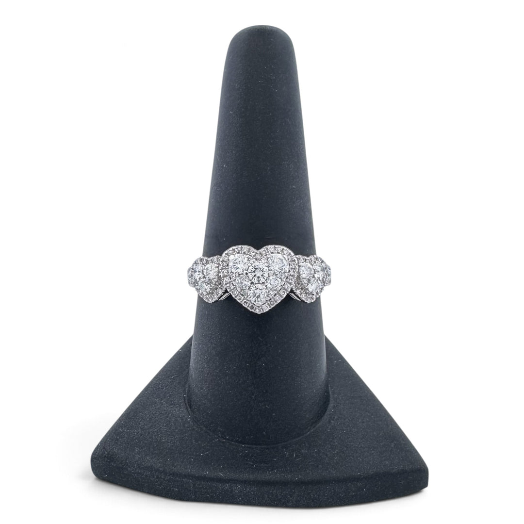 0.82ctw Round Brilliant Natural Diamond Cluster Three Hearts Engagement Ring in 14k White Gold