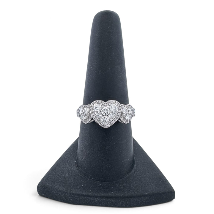 0.82ctw Round Brilliant Natural Diamond Cluster Three Hearts Engagement Ring in 14k White Gold