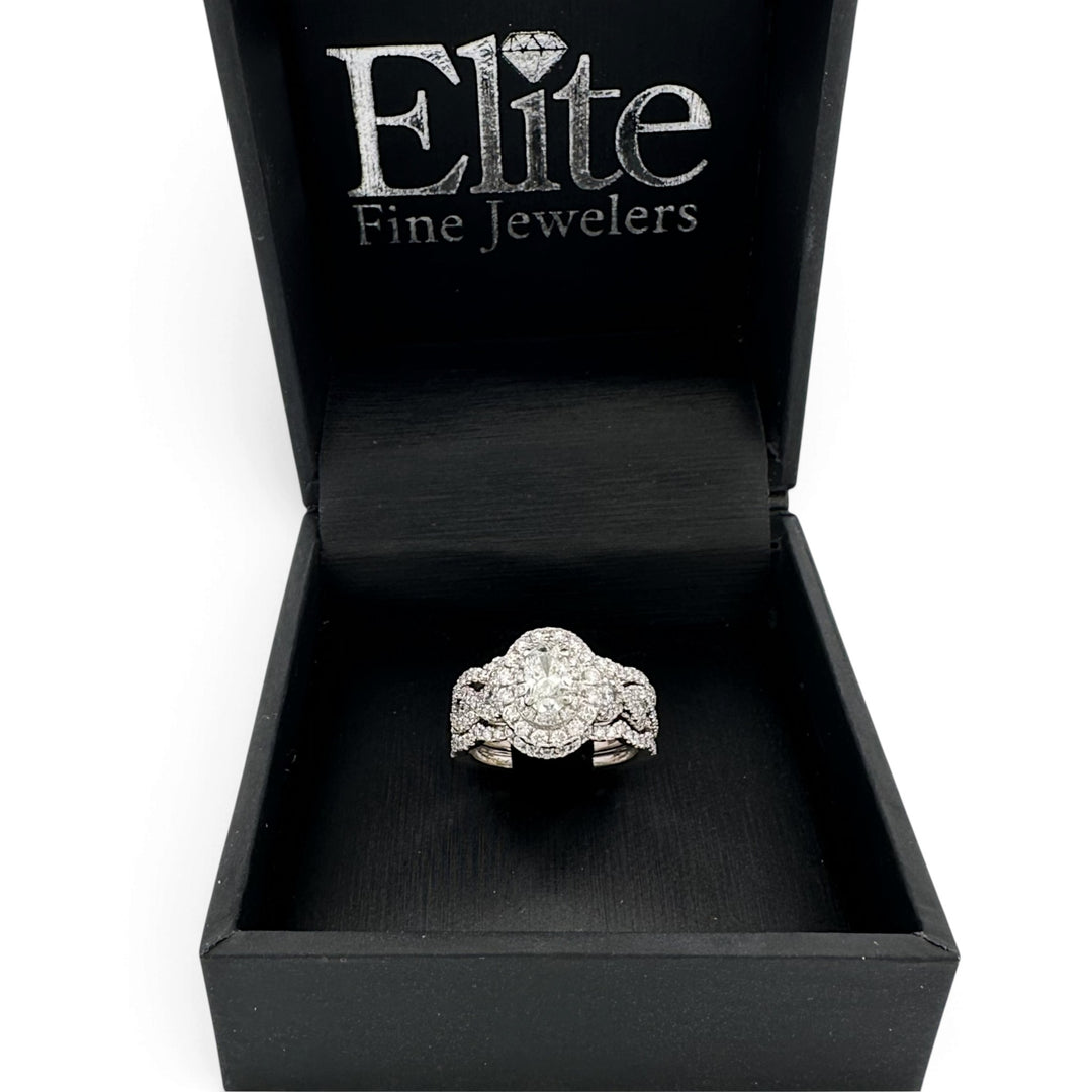 1.27ctw Oval with Round Brilliant Natural Diamond Double Halo Engagement Ring in 14k White Gold by Neil Lane