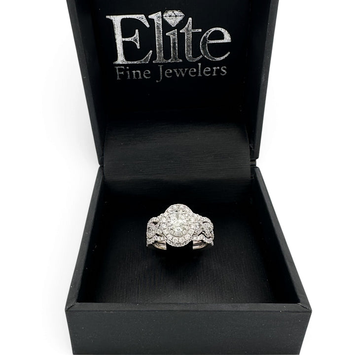 1.27ctw Oval with Round Brilliant Natural Diamond Double Halo Engagement Ring in 14k White Gold by Neil Lane