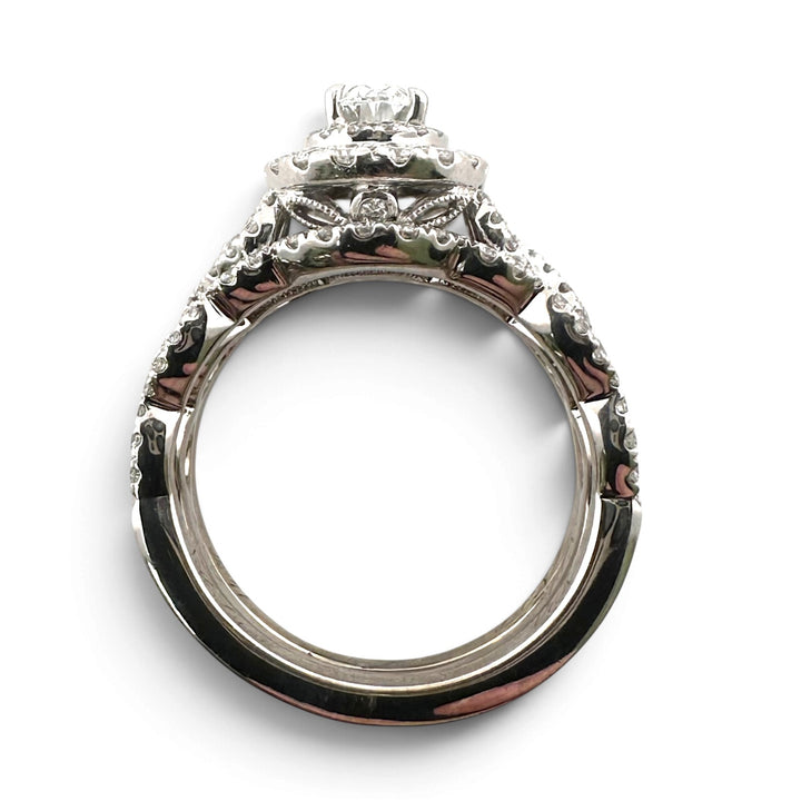 1.27ctw Oval with Round Brilliant Natural Diamond Double Halo Engagement Ring in 14k White Gold by Neil Lane