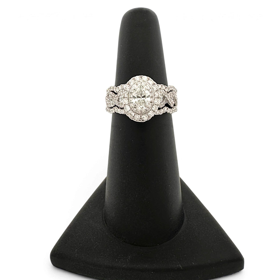 1.27ctw Oval with Round Brilliant Natural Diamond Double Halo Engagement Ring in 14k White Gold by Neil Lane