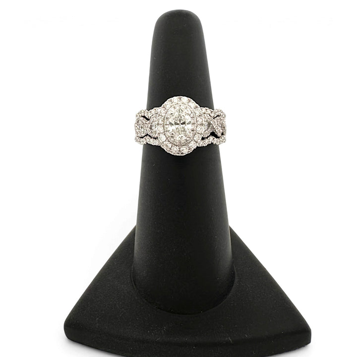 1.27ctw Oval with Round Brilliant Natural Diamond Double Halo Engagement Ring in 14k White Gold by Neil Lane