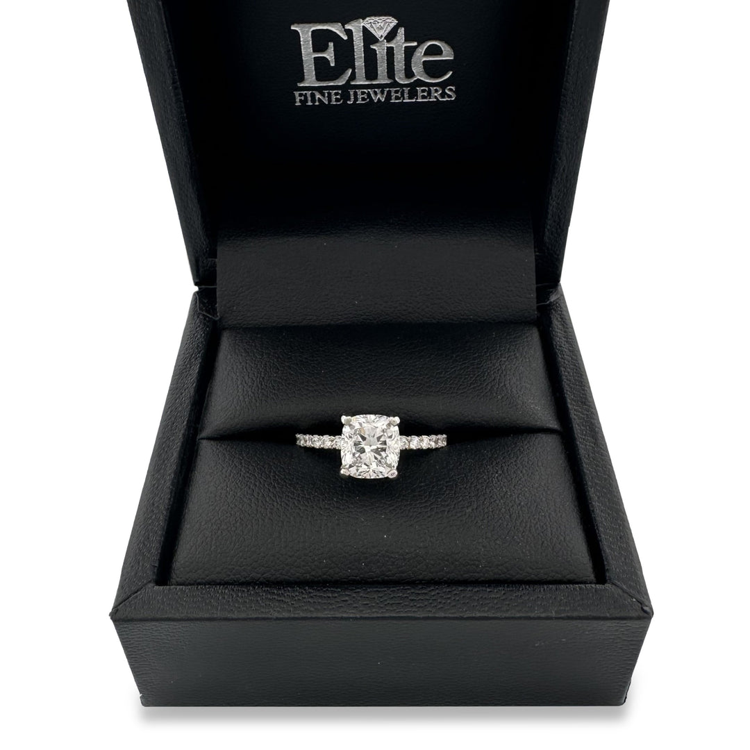 GIA Graded 2.01ct Cushion Cut & Round Brilliant Natural Diamond Engagement Ring in Platinum