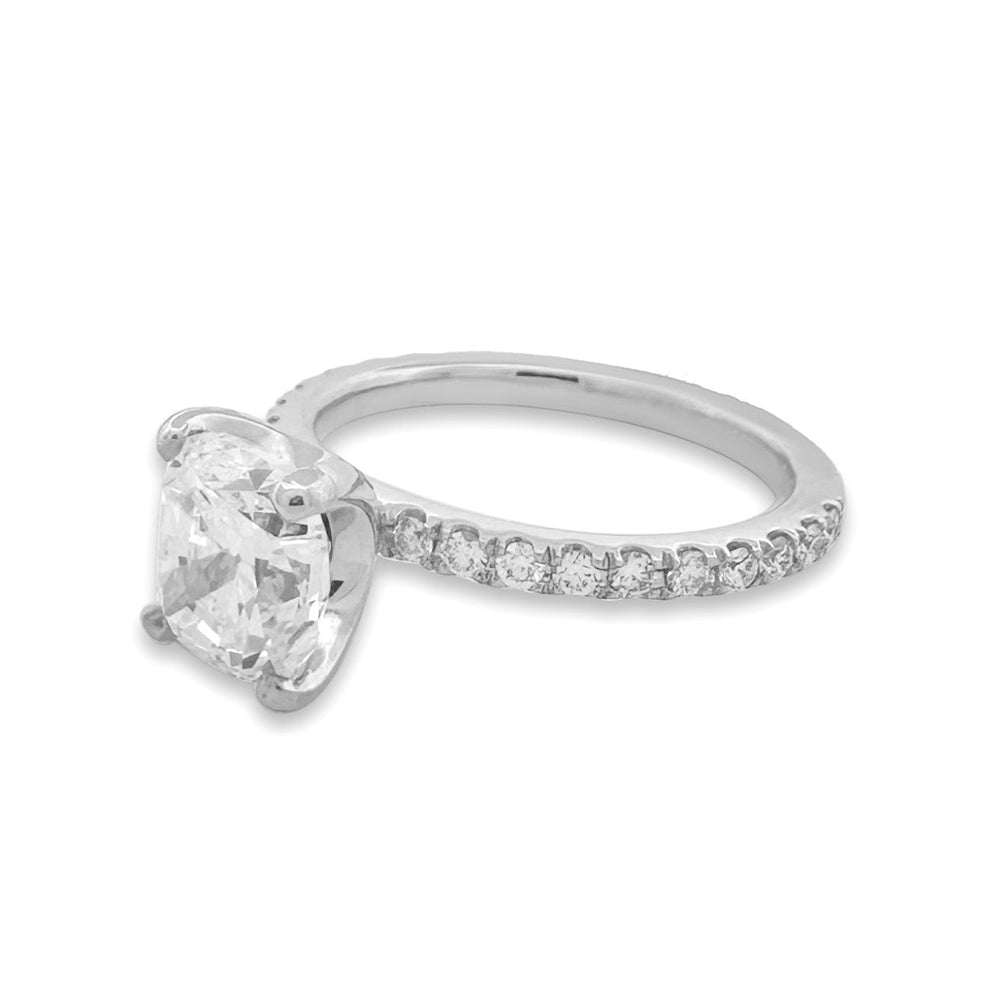 GIA Graded 2.01ct Cushion Cut & Round Brilliant Natural Diamond Engagement Ring in Platinum