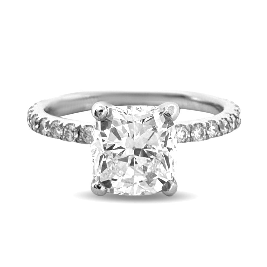 GIA Graded 2.01ct Cushion Cut & Round Brilliant Natural Diamond Engagement Ring in Platinum