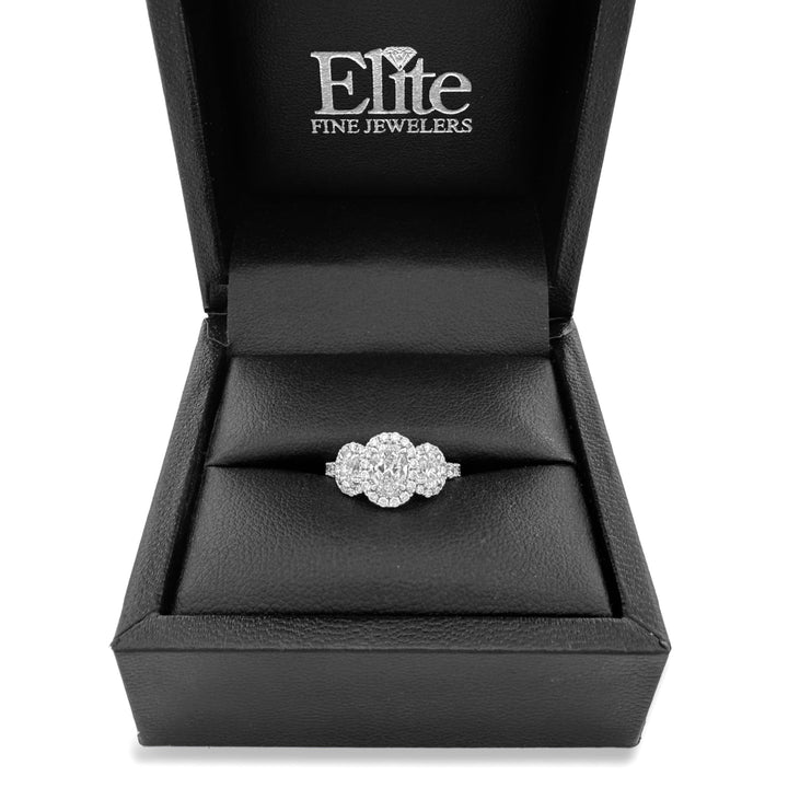 0.91ctw Ovals & Round Halos Natural Diamond 3-stone Engagement Ring in 14k White Gold