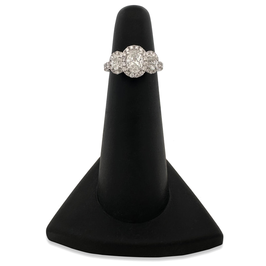 0.91ctw Ovals & Round Halos Natural Diamond 3-stone Engagement Ring in 14k White Gold