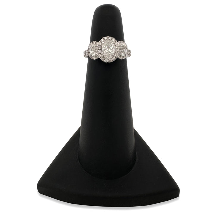 0.91ctw Ovals & Round Halos Natural Diamond 3-stone Engagement Ring in 14k White Gold