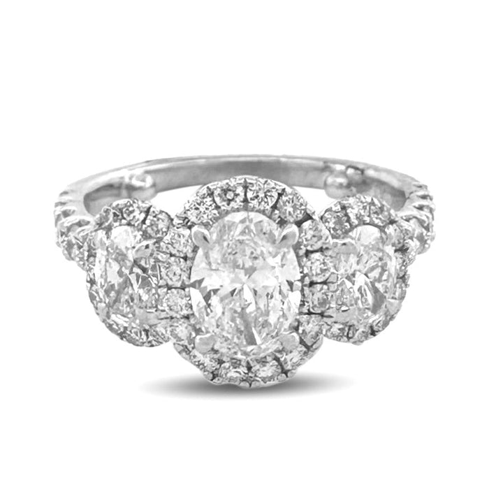 0.91ctw Ovals & Round Halos Natural Diamond 3-stone Engagement Ring in 14k White Gold