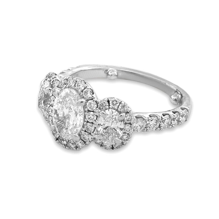 0.91ctw Ovals & Round Halos Natural Diamond 3-stone Engagement Ring in 14k White Gold
