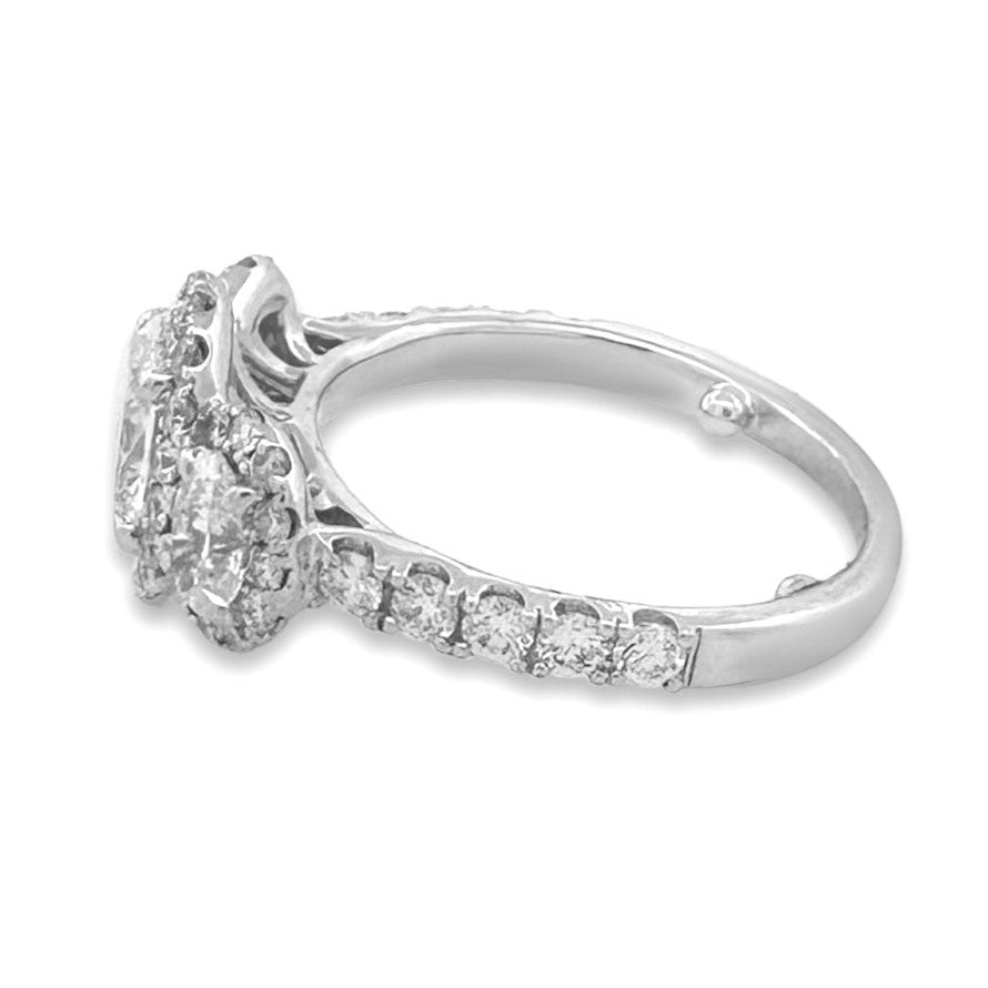 0.91ctw Ovals & Round Halos Natural Diamond 3-stone Engagement Ring in 14k White Gold