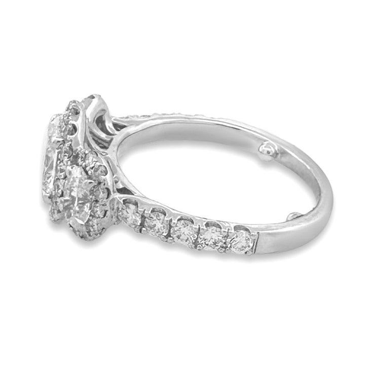 0.91ctw Ovals & Round Halos Natural Diamond 3-stone Engagement Ring in 14k White Gold