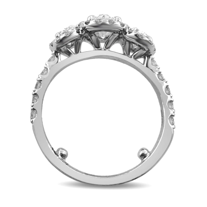 0.91ctw Ovals & Round Halos Natural Diamond 3-stone Engagement Ring in 14k White Gold