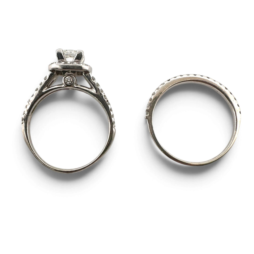 0.92ct Leo Cut Princess with Round Brilliant Natural Diamond Halo Wedding Set in 14k White Gold