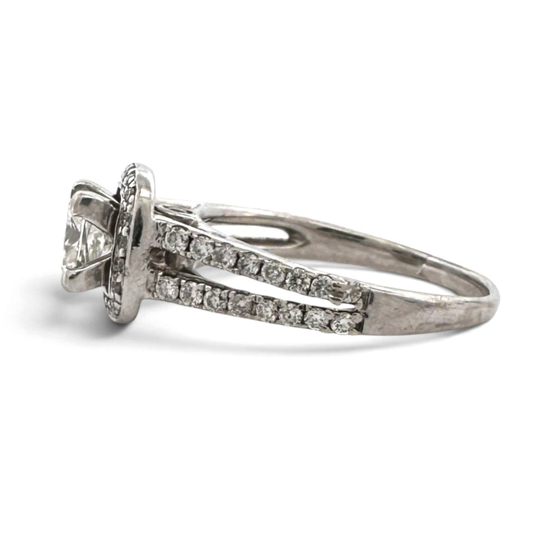 0.92ct Leo Cut Princess with Round Brilliant Natural Diamond Halo Wedding Set in 14k White Gold