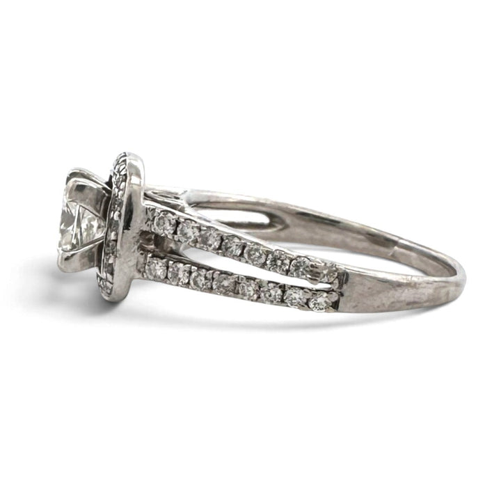 0.92ct Leo Cut Princess with Round Brilliant Natural Diamond Halo Wedding Set in 14k White Gold