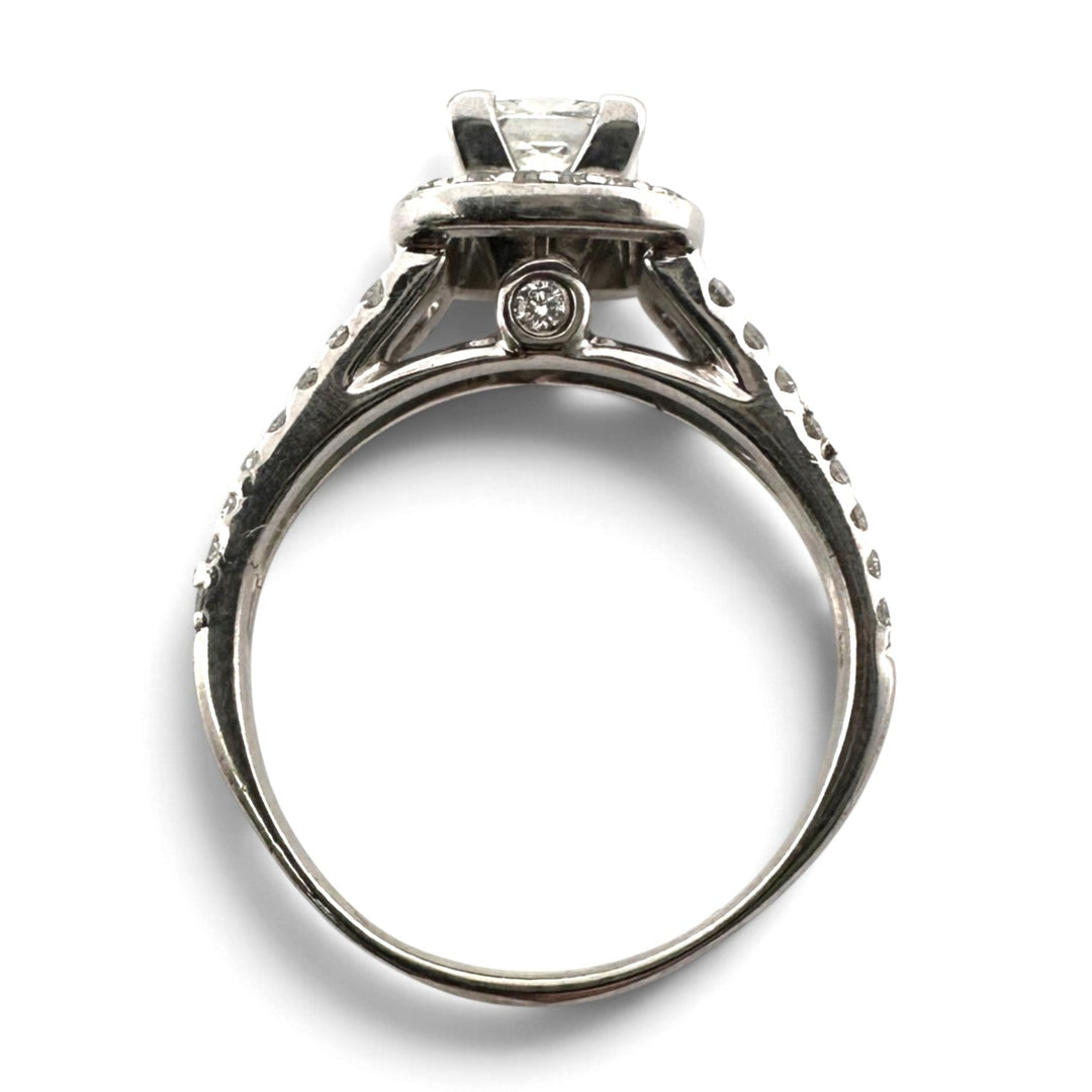 0.92ct Leo Cut Princess with Round Brilliant Natural Diamond Halo Wedding Set in 14k White Gold