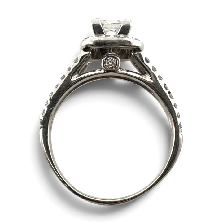 0.92ct Leo Cut Princess with Round Brilliant Natural Diamond Halo Wedding Set in 14k White Gold