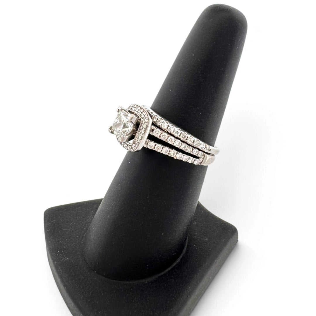0.92ct Leo Cut Princess with Round Brilliant Natural Diamond Halo Wedding Set in 14k White Gold