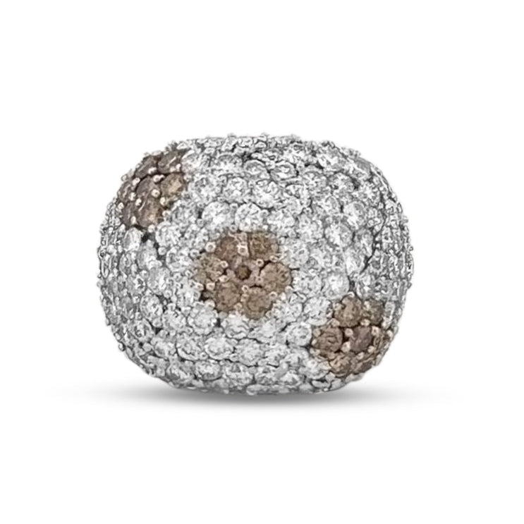 5ctw Brown & White Natural Diamond Domed Cocktail Ring in 18k White Gold