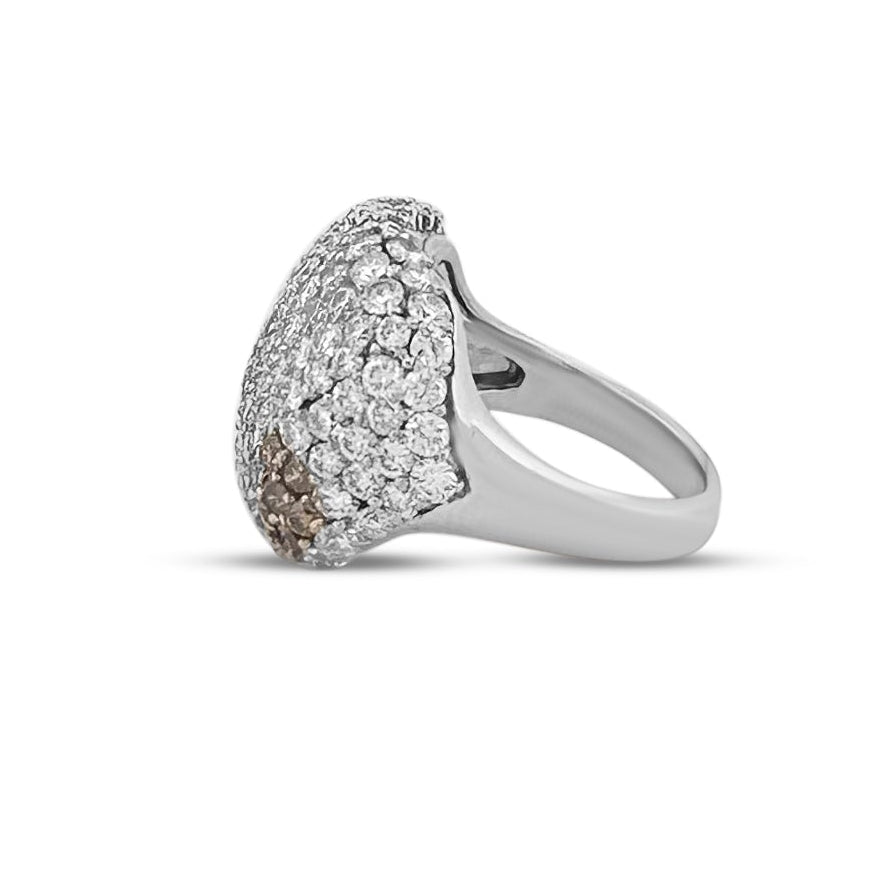 5ctw Brown & White Natural Diamond Domed Cocktail Ring in 18k White Gold
