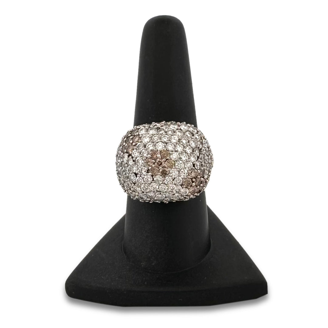 5ctw Brown & White Natural Diamond Domed Cocktail Ring in 18k White Gold