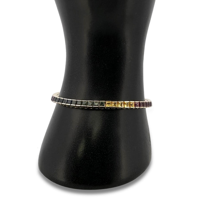 Rainbow Princess Cut Sapphire Tennis Bracelet in 14k Yellow Gold