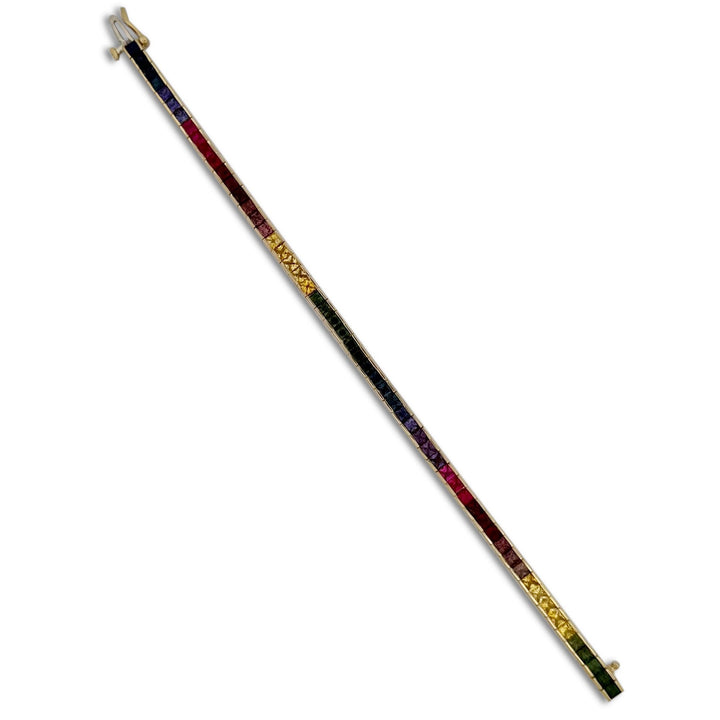 Rainbow Princess Cut Sapphire Tennis Bracelet in 14k Yellow Gold