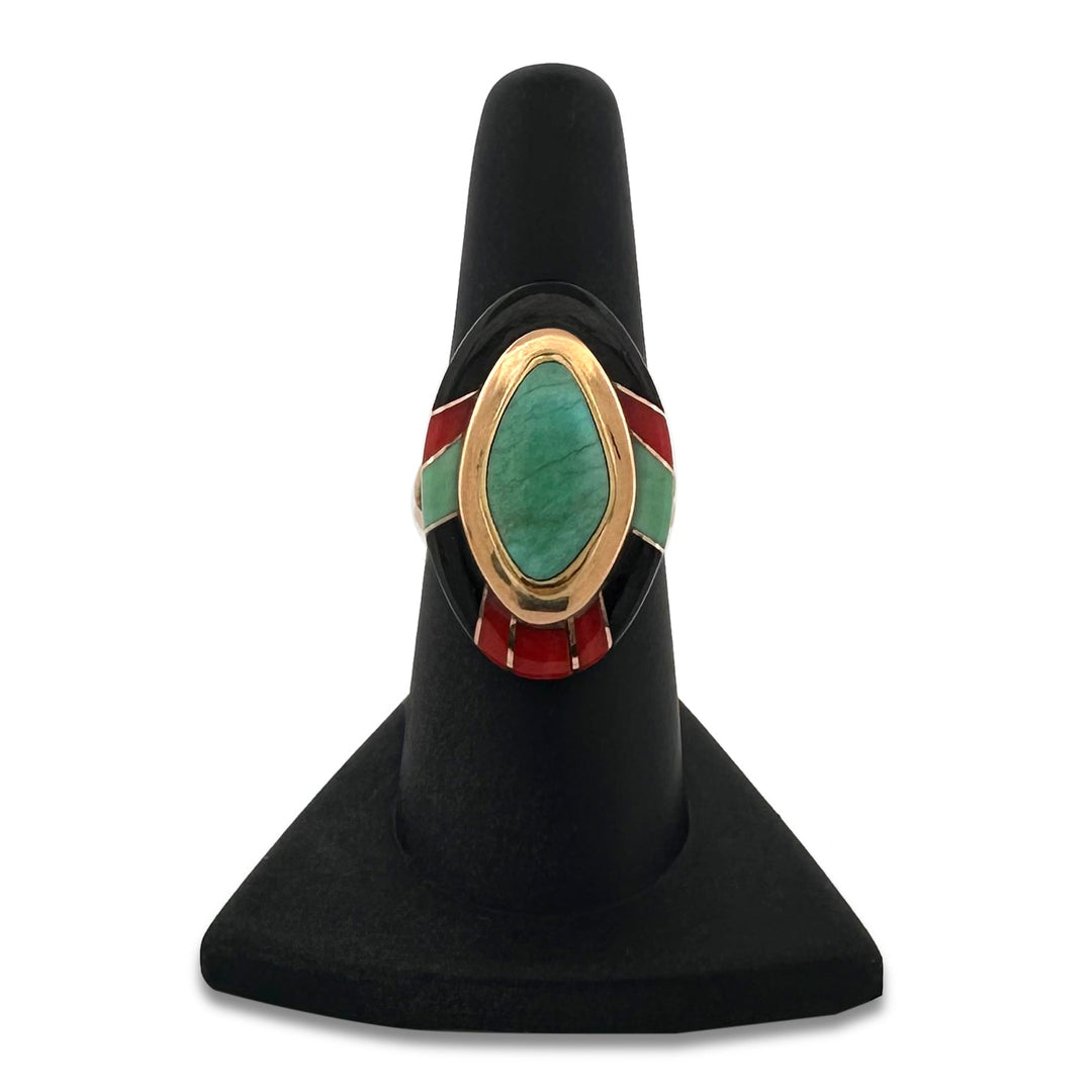 Southwestern Inlay Ring in 14k Yellow Gold by Michael Rogers