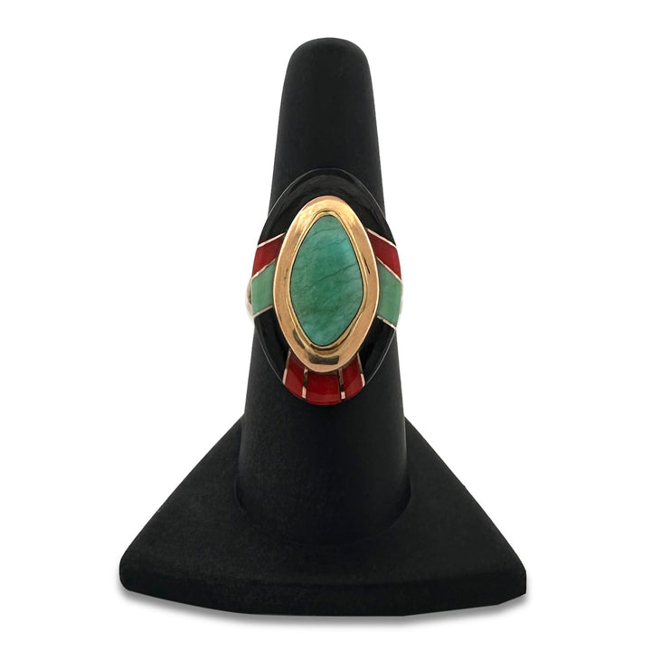 Southwestern Inlay Ring in 14k Yellow Gold by Michael Rogers