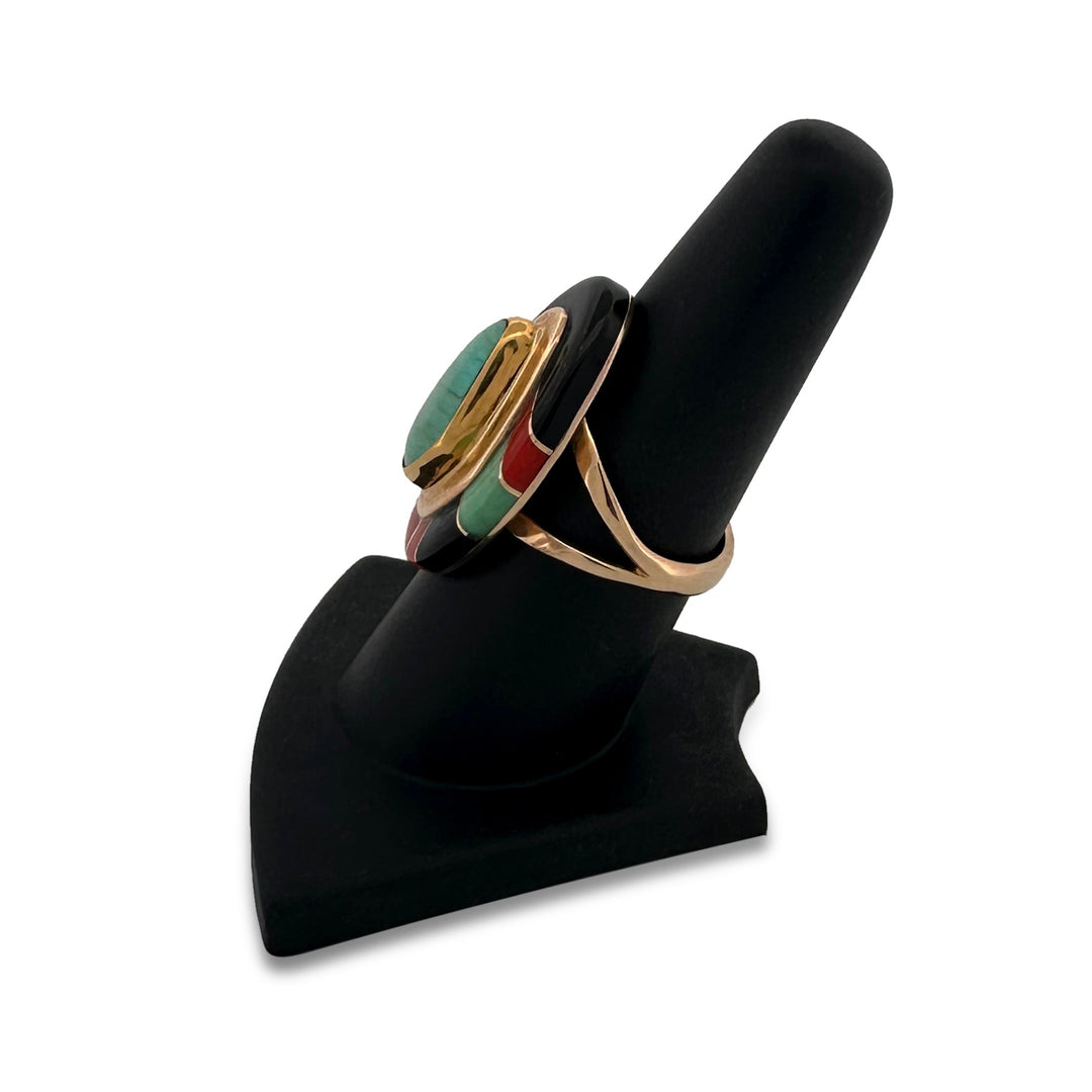 Southwestern Inlay Ring in 14k Yellow Gold by Michael Rogers