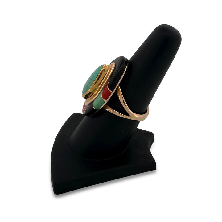 Southwestern Inlay Ring in 14k Yellow Gold by Michael Rogers