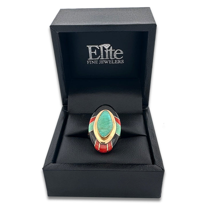 Southwestern Inlay Ring in 14k Yellow Gold by Michael Rogers