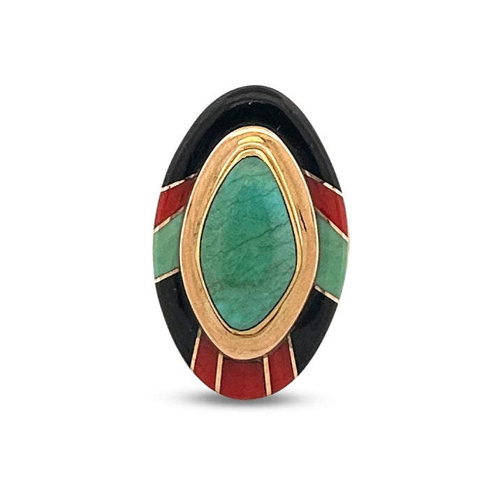 Southwestern Inlay Ring in 14k Yellow Gold by Michael Rogers