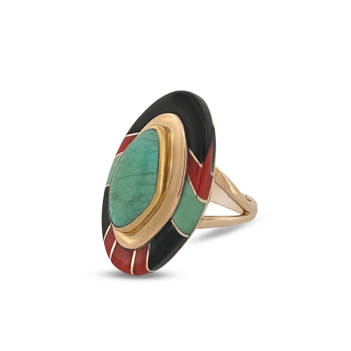 Southwestern Inlay Ring in 14k Yellow Gold by Michael Rogers