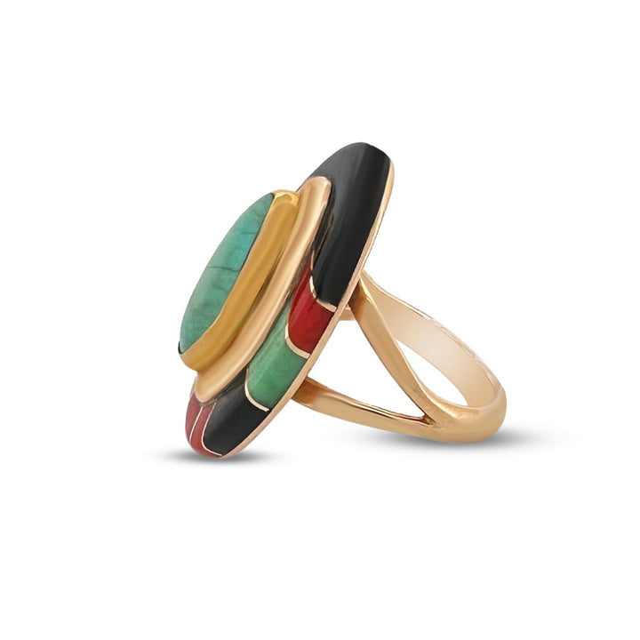 Southwestern Inlay Ring in 14k Yellow Gold by Michael Rogers