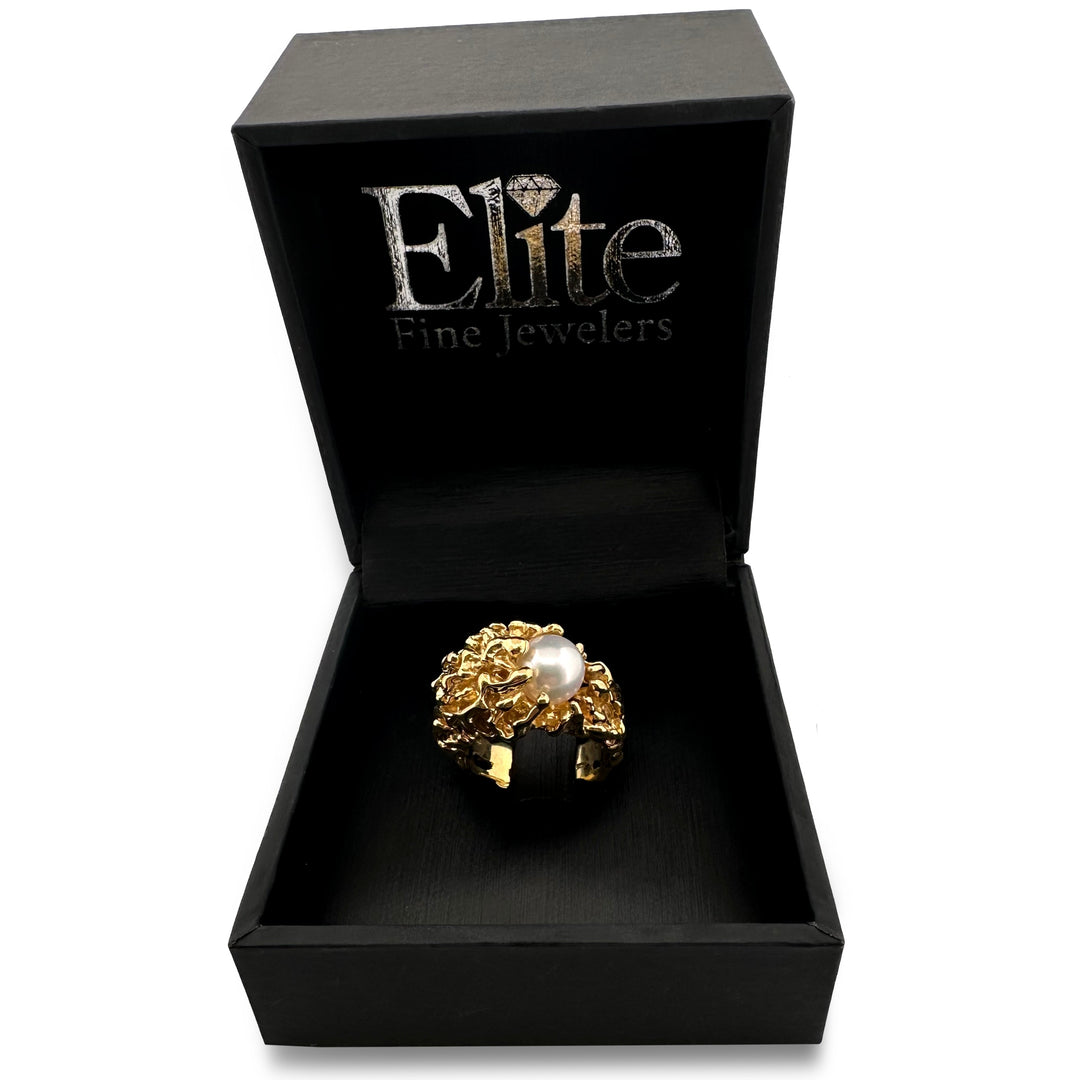 Mid-Century Cultured Pearl Cocktail Ring in 18k Yellow Gold