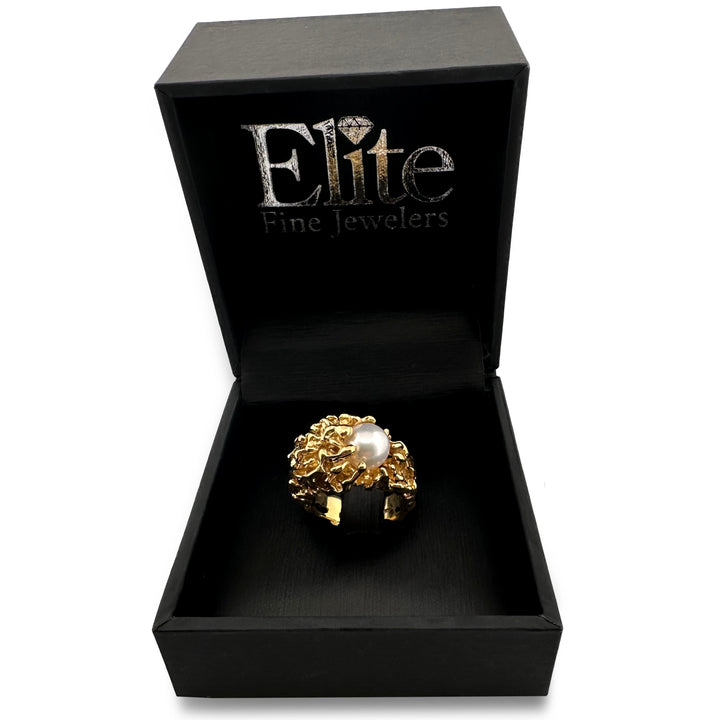 Mid-Century Cultured Pearl Cocktail Ring in 18k Yellow Gold