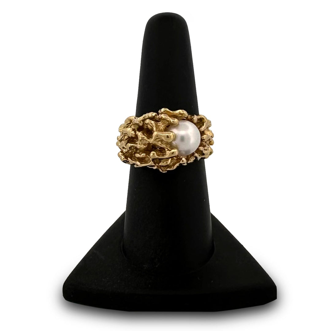 Mid-Century Cultured Pearl Cocktail Ring in 18k Yellow Gold
